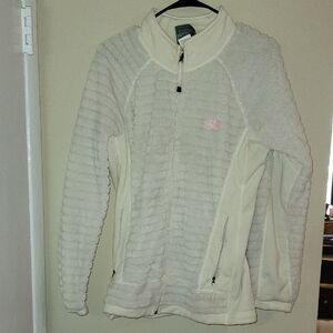 The North Face Women's Cream Zip Fleece with Pink Logo